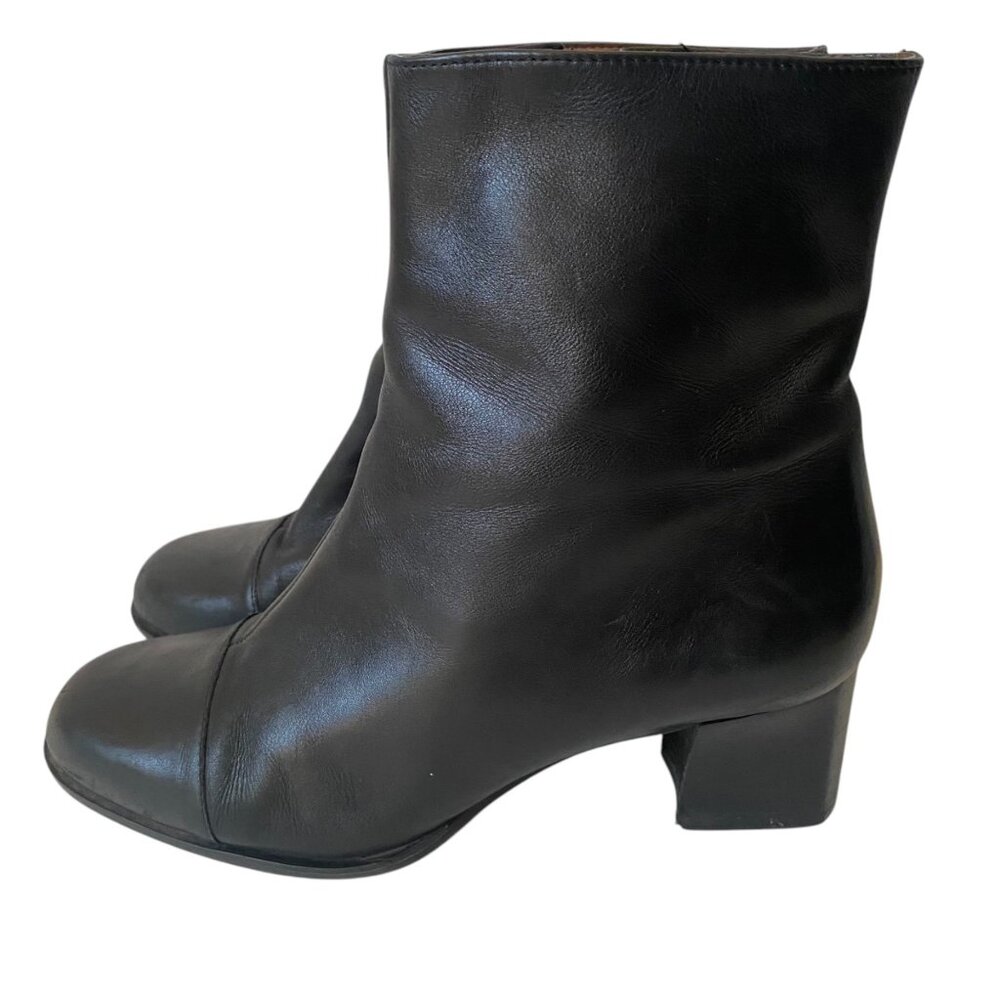 Easy Spirit Eshamlet Women 7D Black‎ Leather Ankle Boots  Zipper 2" Heel Brazil